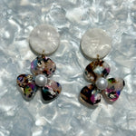 acrylic Flower Drop Earrings in multicolor and white