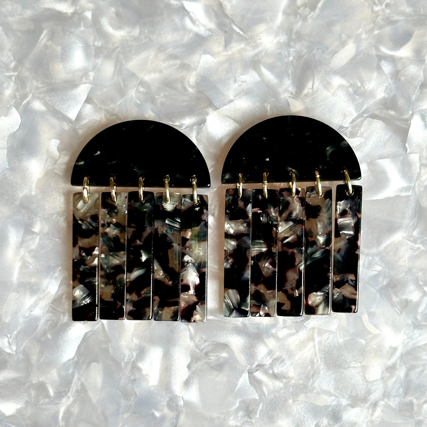 acrylic Fringe Earrings in black and beige