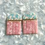 acrylic Fringe Earrings in blue and pink