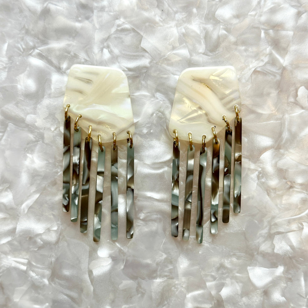 Shield Fringe Earrings in Abalone