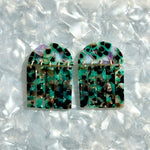 acrylic Fringe Earrings in green, black and brown