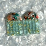 acrylic Fringe Earrings in pink, green and brown