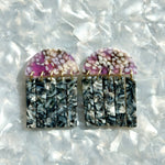 acrylic Fringe Earrings in purple, black and gray