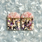 acrylic Fringe Earrings in purple, pink and beige