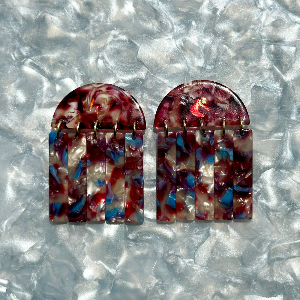 acrylic Fringe Earrings in red, white and blue