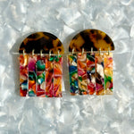 acrylic Fringe Earrings in tortoise and multicolor