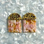 acrylic Fringe Earrings in yellow, pink, and brown