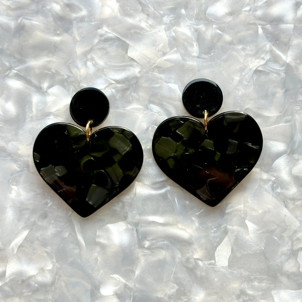 Heart Earrings in Black