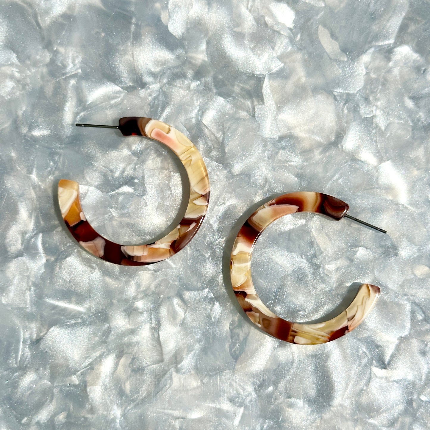 acrylic Hoop Earrings in brown and beige