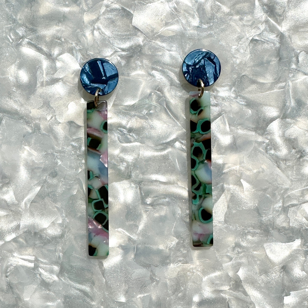 acrylic Matchstick Drop Earrings in Lily Pond blue, green, pink