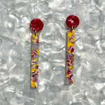 acrylic Matchstick Drop Earrings in Magenta Me Crazy yellow, magenta and lilac