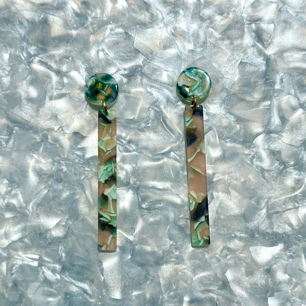 acrylic Matchstick Drop Earrings in Mint To Be mint green and charcoal gray