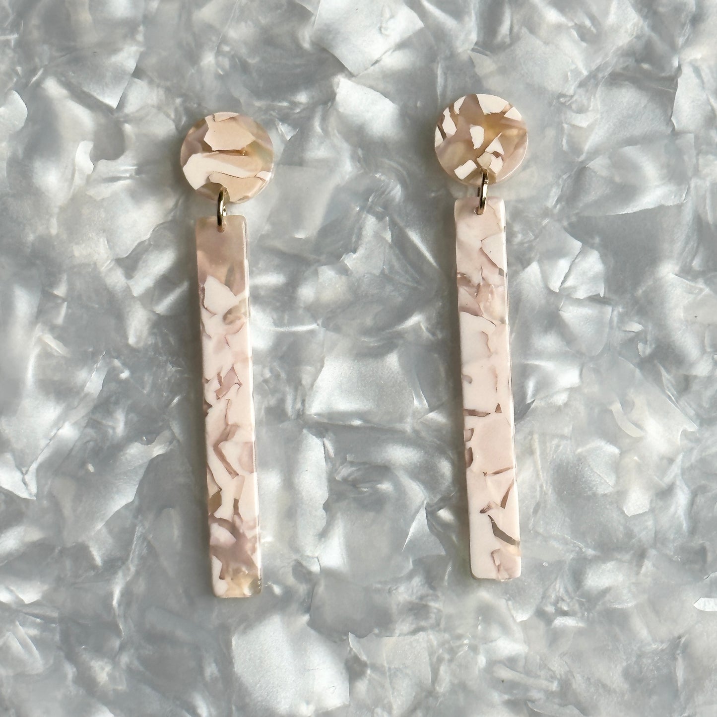 acrylic Matchstick Drop Earrings in Moonstone pink