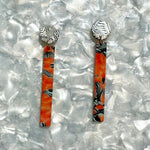 acrylic Matchstick Drop Earrings in Safari Sunrise orange, black and white