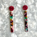 acrylic Matchstick Drop Earrings in Swoon In The Lagoon magenta, green, yellow and white