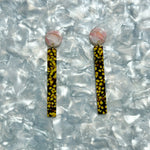 acrylic Matchstick Drop Earrings in pink, brown, and yellow