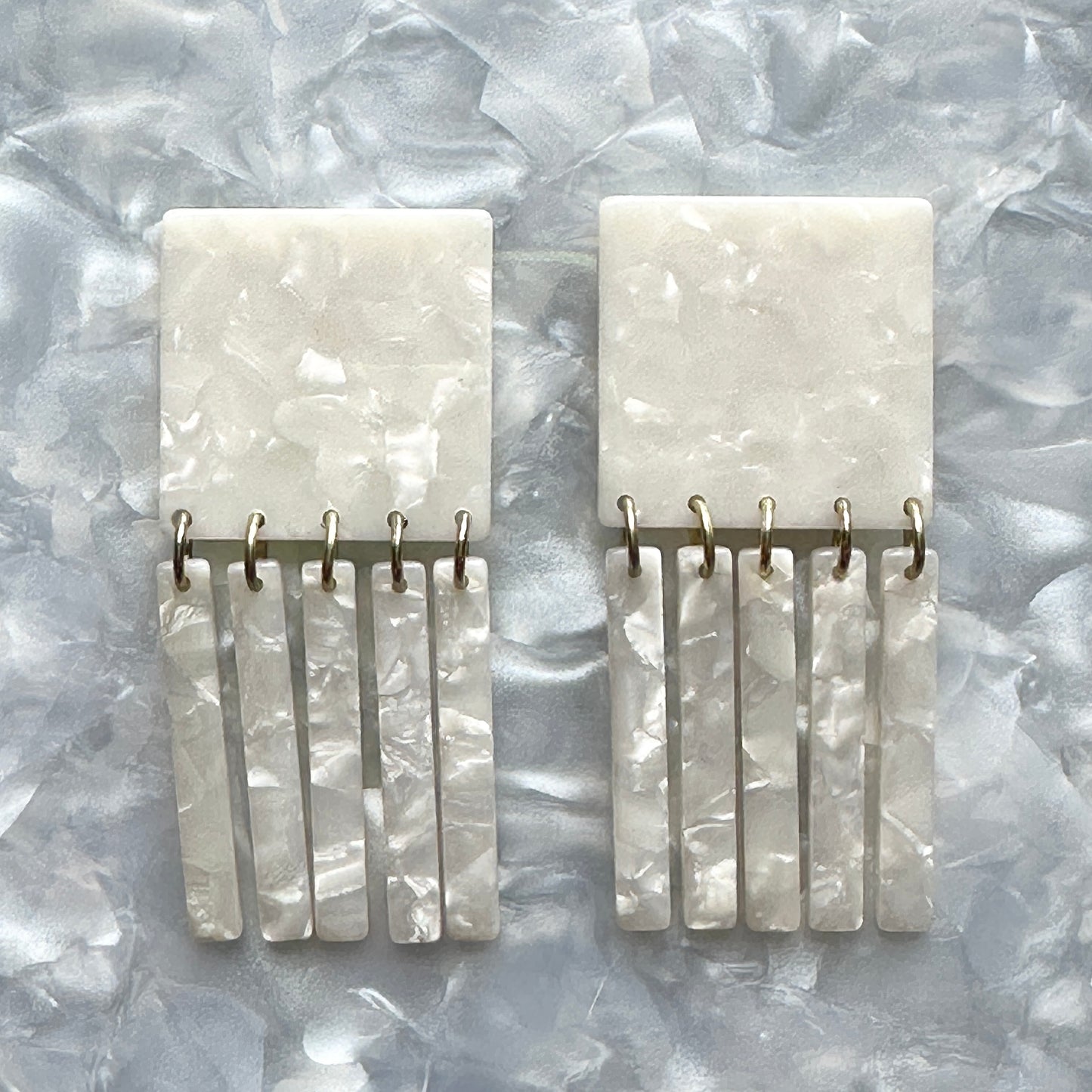 acrylic Square Fringe Earrings in White