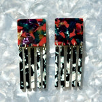 Square Fringe Earrings in Berry Bold