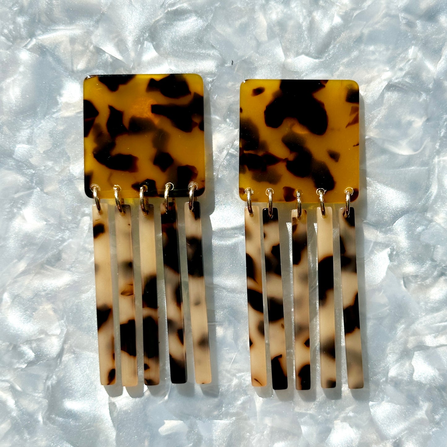 acrylic Square Fringe Earrings in tortoise