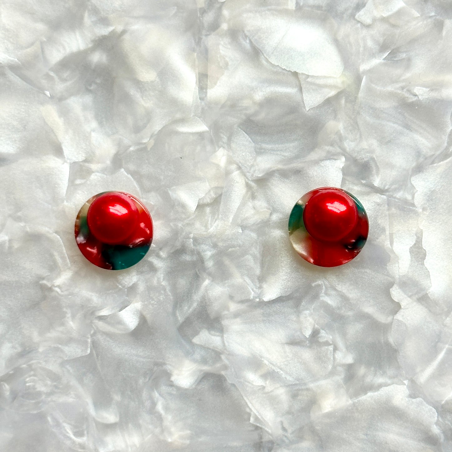 acrylic Stud Earrings in Red and green