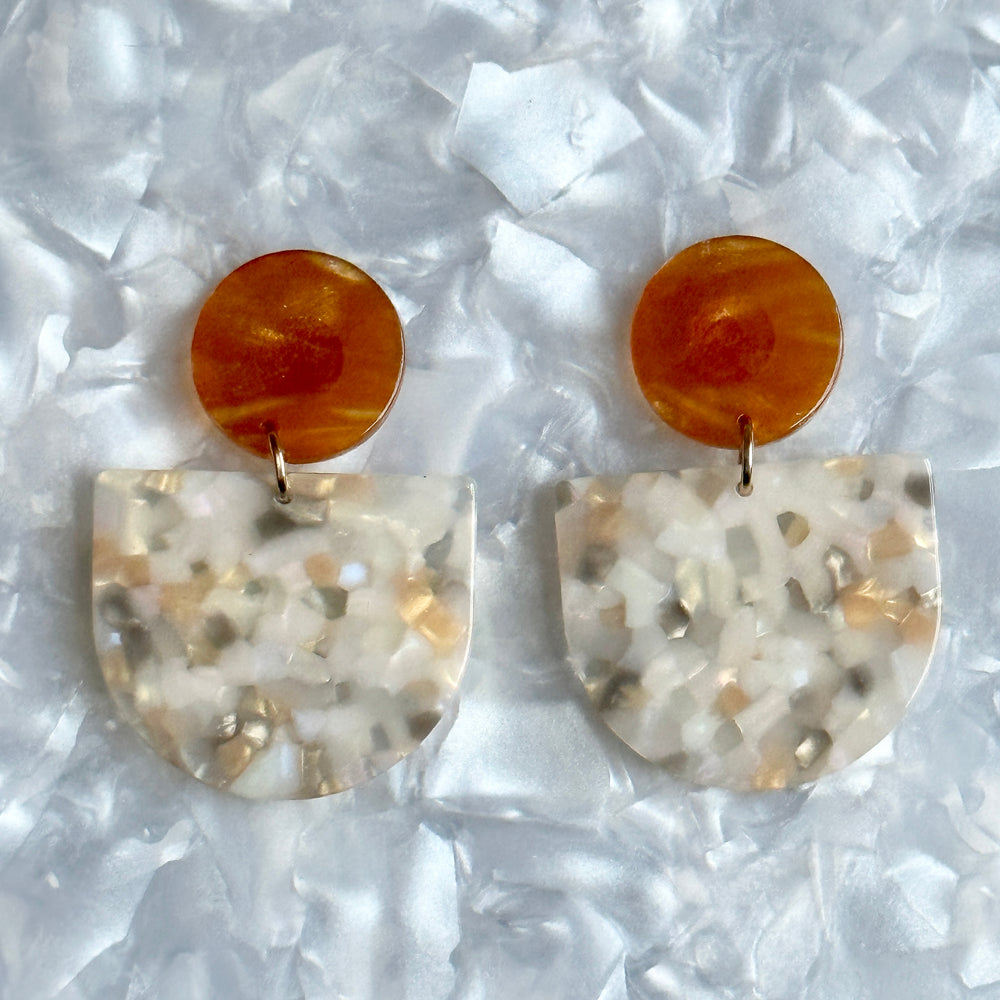 acrylic Tab Drop Earrings in Peach, caramel and Cream