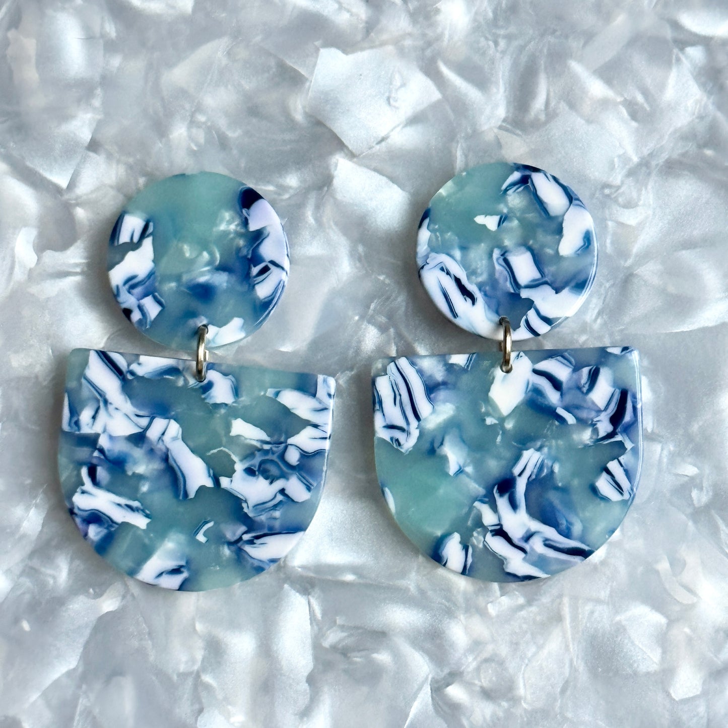 acrylic Tab Drop Earrings in blue