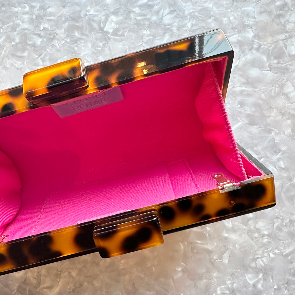 acrylic clutch purse in tortoise_interior