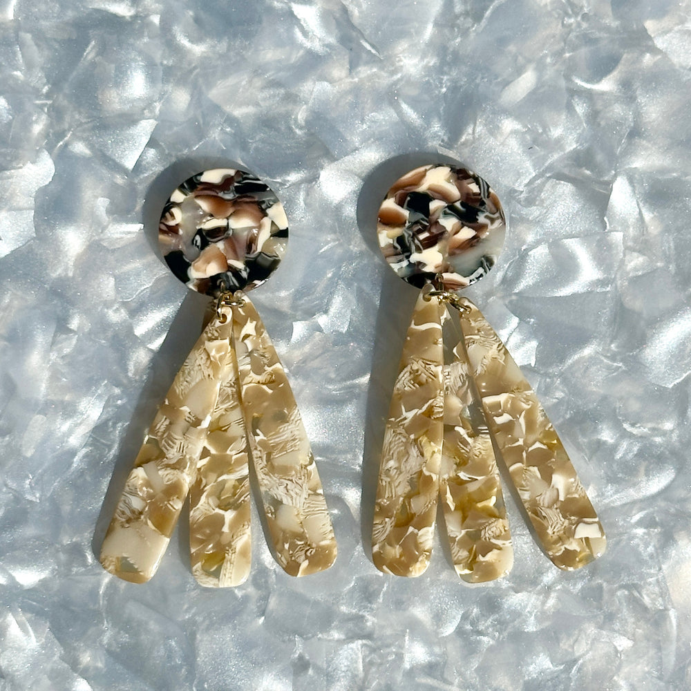 acrylic flower Petal Drop Earrings in beige and brown