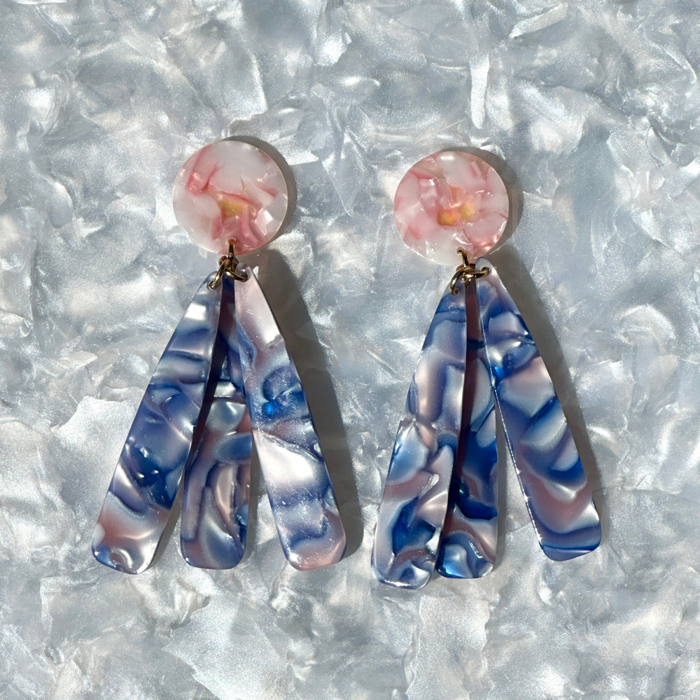 acrylic flower Petal Drop Earrings in blue and pink