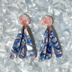 acrylic flower Petal Drop Earrings in blue and pink