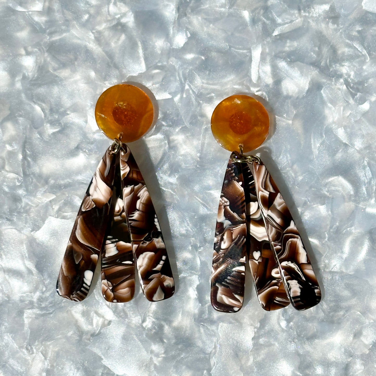 acrylic flower Petal Drop Earrings in brown