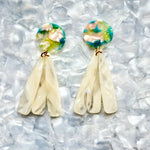 acrylic flower Petal Drop Earrings in iridescent cream, blue, green and pink