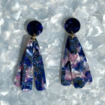 acrylic flower Petal Drop Earrings in purple, pink and blue