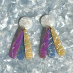 acrylic flower Petal Drop Earrings in white, purple, blue and yellow