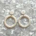 Open Circle Drop Earrings in White