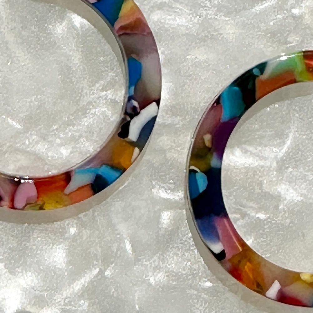 close up of Acrylic Hoop Earrings in Multicolor 