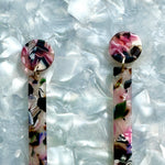 close up of acrylic Matchstick Drop Earrings in Dark Multicolor