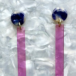 close up of acrylic Matchstick Drop Earrings in Electric Grape