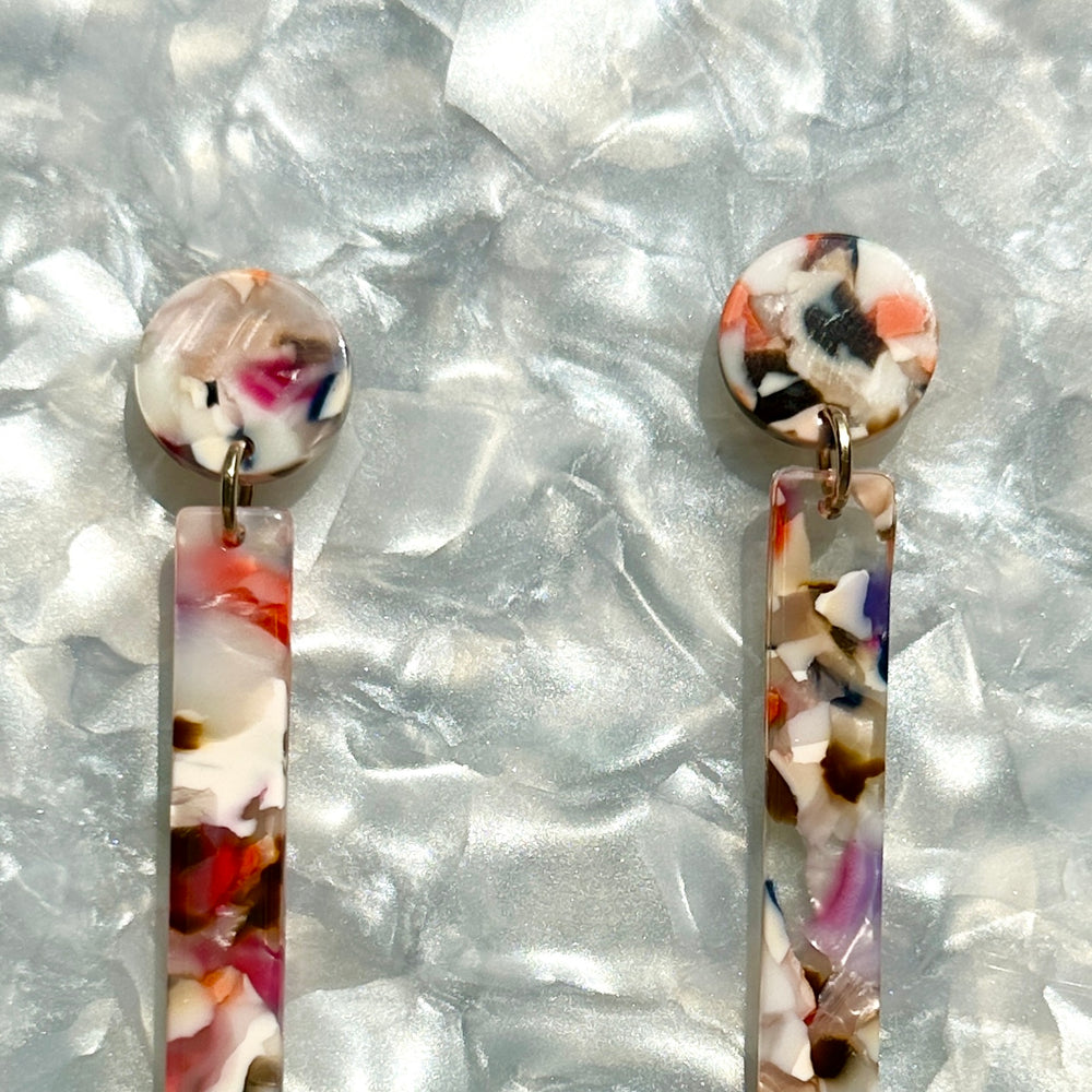 close up of acrylic Matchstick Drop Earrings in Light Multicolor