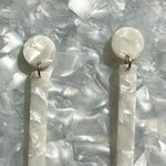 woman wearing acrylic Matchstick Drop Earrings in White