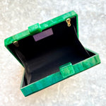 clutch purse in emerald green acrylic_interior