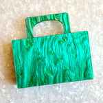 clutch purse with handle in green acrylic