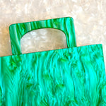 clutch purse with handle in green acrylic_interior