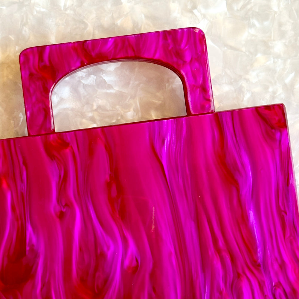 clutch purse with handle in magenta pink acrylic_interior