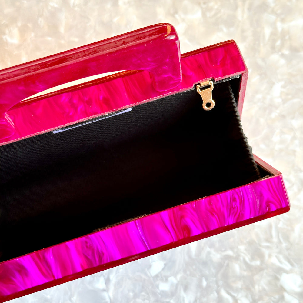 clutch purse with handle in magenta pink acrylic_interior