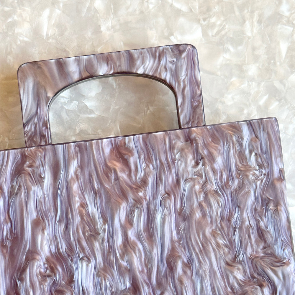 clutch purse with handle in purple acrylic_interior