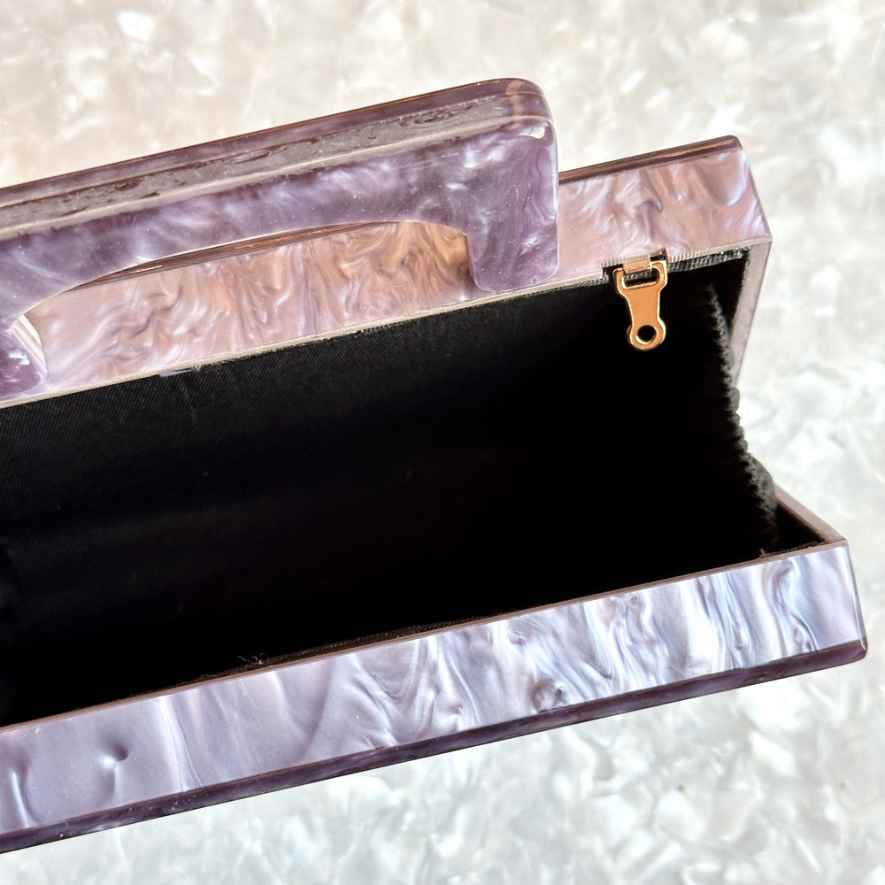 clutch purse with handle in purple acrylic_interior