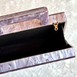 clutch purse with handle in purple acrylic_interior