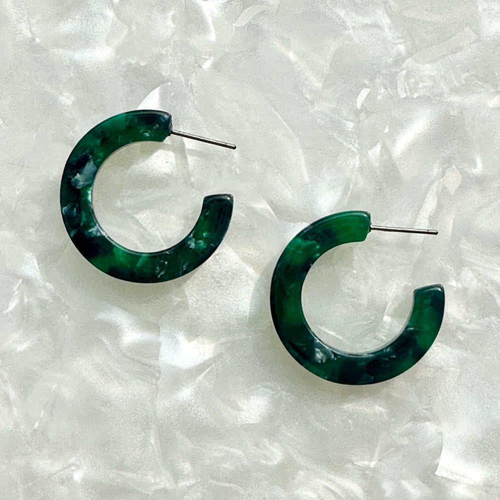 Mini Hoop Earrings in Emerald Green