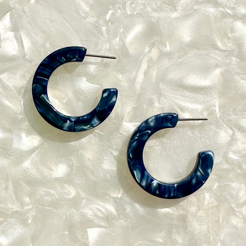 Mini Hoop Earrings in Navy Blue